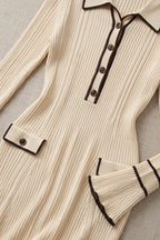 Cream Ribbed Knit Polo Dress with Contrast Trim Flowering Girl