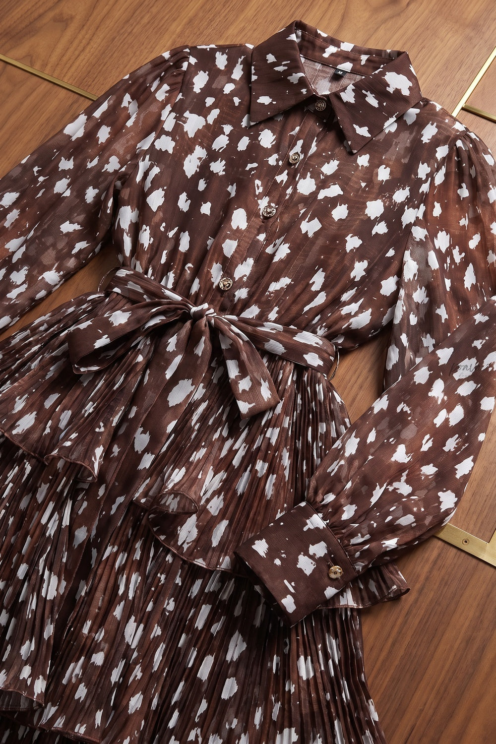 Dark Brown Sheer Chiffon Tiered Shirt Dress Flowering Girl