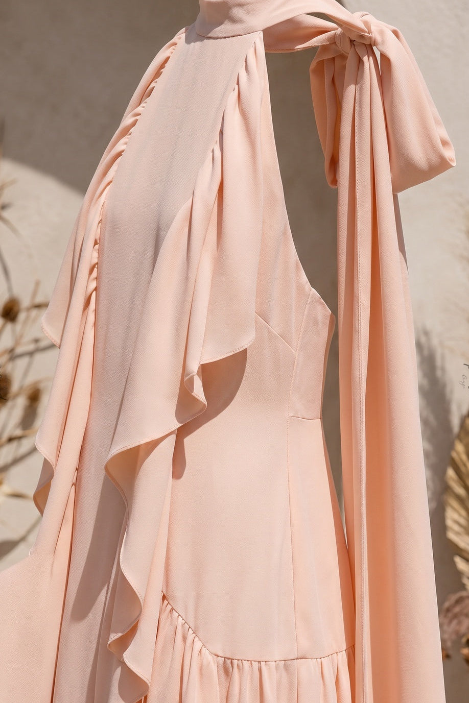 Pale Peach Lightweight Crepe A-Line Tiered Dress Flowering Girl