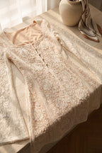 Cream Floral Lace Overlay Fit-and-Flare Dress Flowering Girl