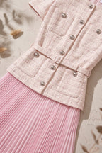 Pale Pink Tweed Fitted Bodice with Peplum and A-Line Skirt Two-Piece Set Flowering Girl