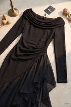 Black Mermaid Evening Gown with Sheer Ruffle Detail Flowering Girl