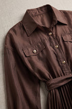 Chocolate Brown Semi-Sheer Organza-Like A-Line Maxi Shirt Dress Flowering Girl