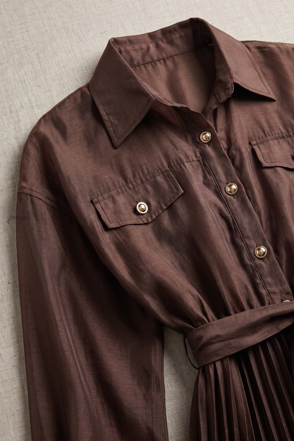 Chocolate Brown Semi-Sheer Organza-Like A-Line Maxi Shirt Dress Flowering Girl