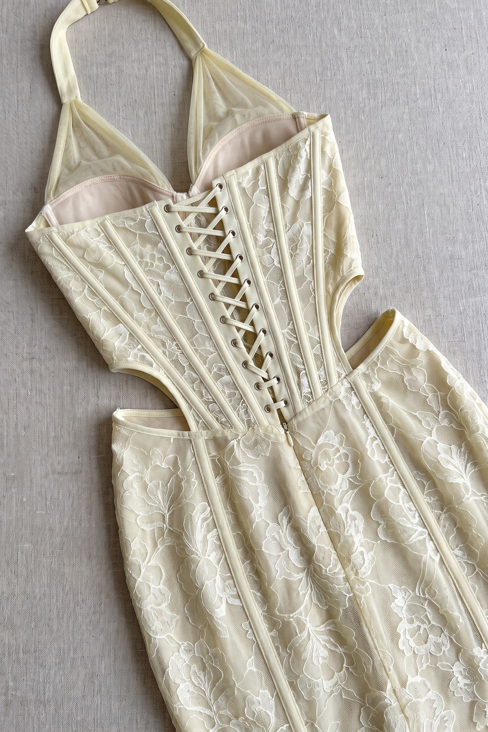 Pale Yellow Floral Lace Mermaid Gown Flowering Girl