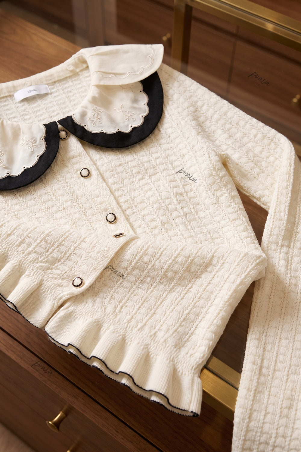 Off-White Textured Knit Fitted Peplum Cardigan Flowering Girl