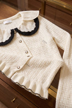 Off-White Textured Knit Fitted Peplum Cardigan Flowering Girl