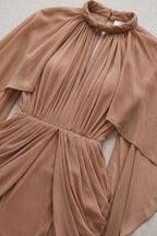 Nude Sheer Chiffon or Georgette Fitted Bodycon Under-Layer with Draped Cape Overlay Mini Dress Flowering Girl