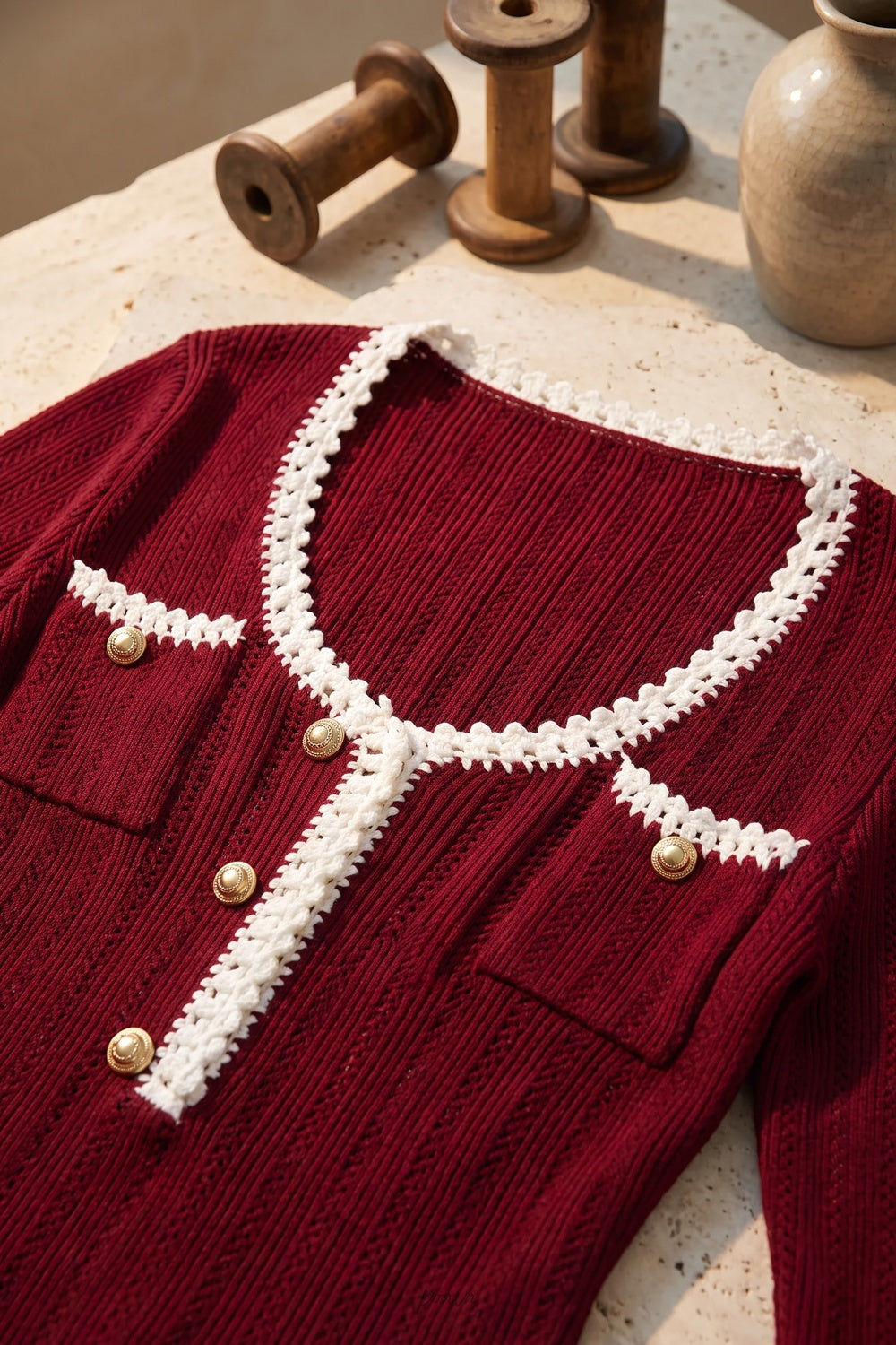 Burgundy Ribbed Knit Fit-and-Flare Dress Flowering Girl