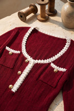 Burgundy Ribbed Knit Fit-and-Flare Dress Flowering Girl