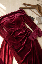 Burgundy Velvet Mermaid Evening Gown Flowering Girl