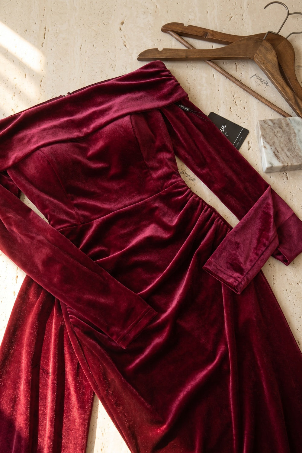 Burgundy Velvet Mermaid Evening Gown Flowering Girl