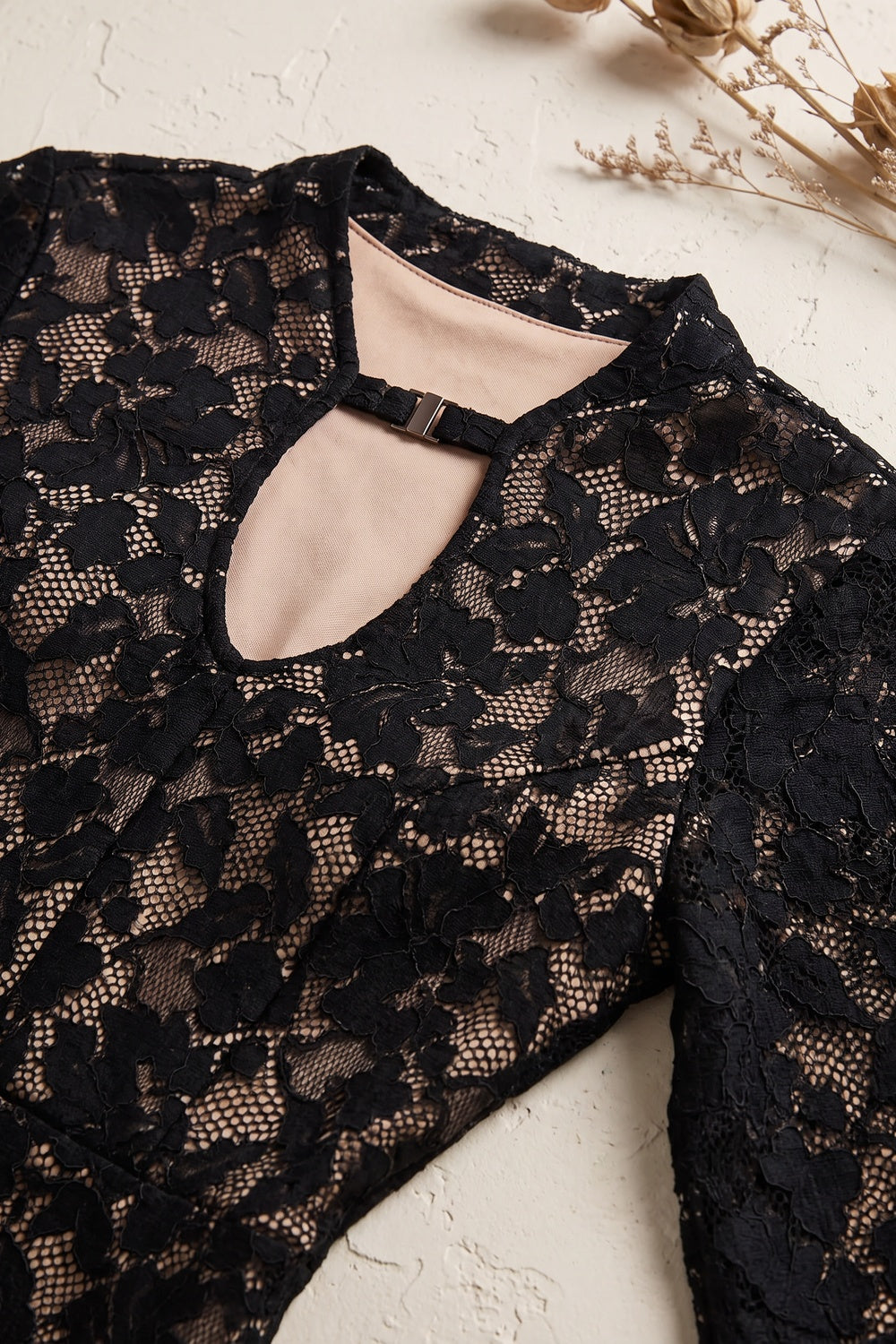 Black Floral Lace Column Gown Flowering Girl