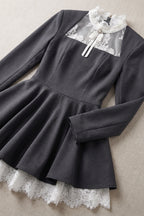 Dark Grey Structured Woven Suiting Fit-and-Flare Mini Dress Flowering Girl