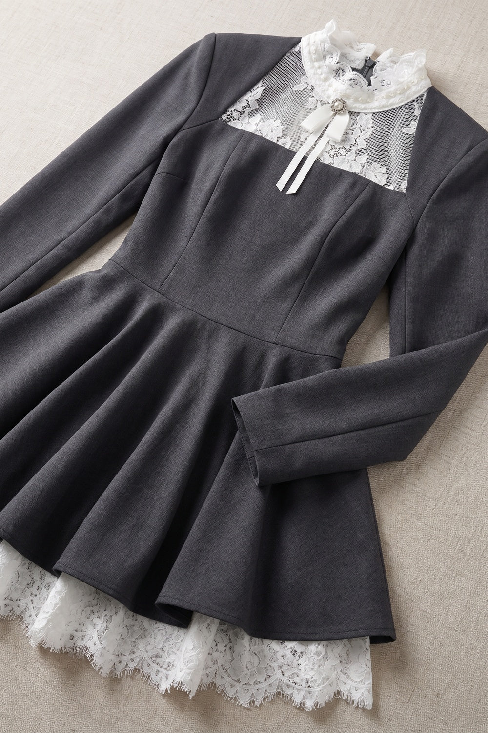 Dark Grey Structured Woven Suiting Fit-and-Flare Mini Dress Flowering Girl