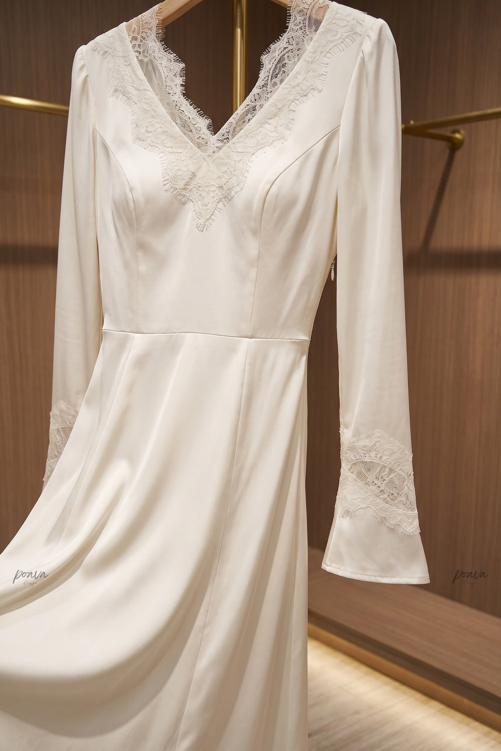 Off-White Satin A-Line Floor-Length Dress with Lace Detailing Flowering Girl