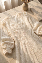 Off-White Embroidered Lace A-Line Maxi Dress Flowering Girl