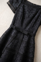 Black Floral Lace Fit-and-Flare Midi Dress Flowering Girl