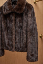 Dark Brown Fur Boxy Cropped Jacket Flowering Girl