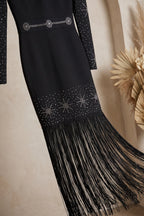 Black Heavy Bandage Knit Fitted Column Evening Gown Flowering Girl