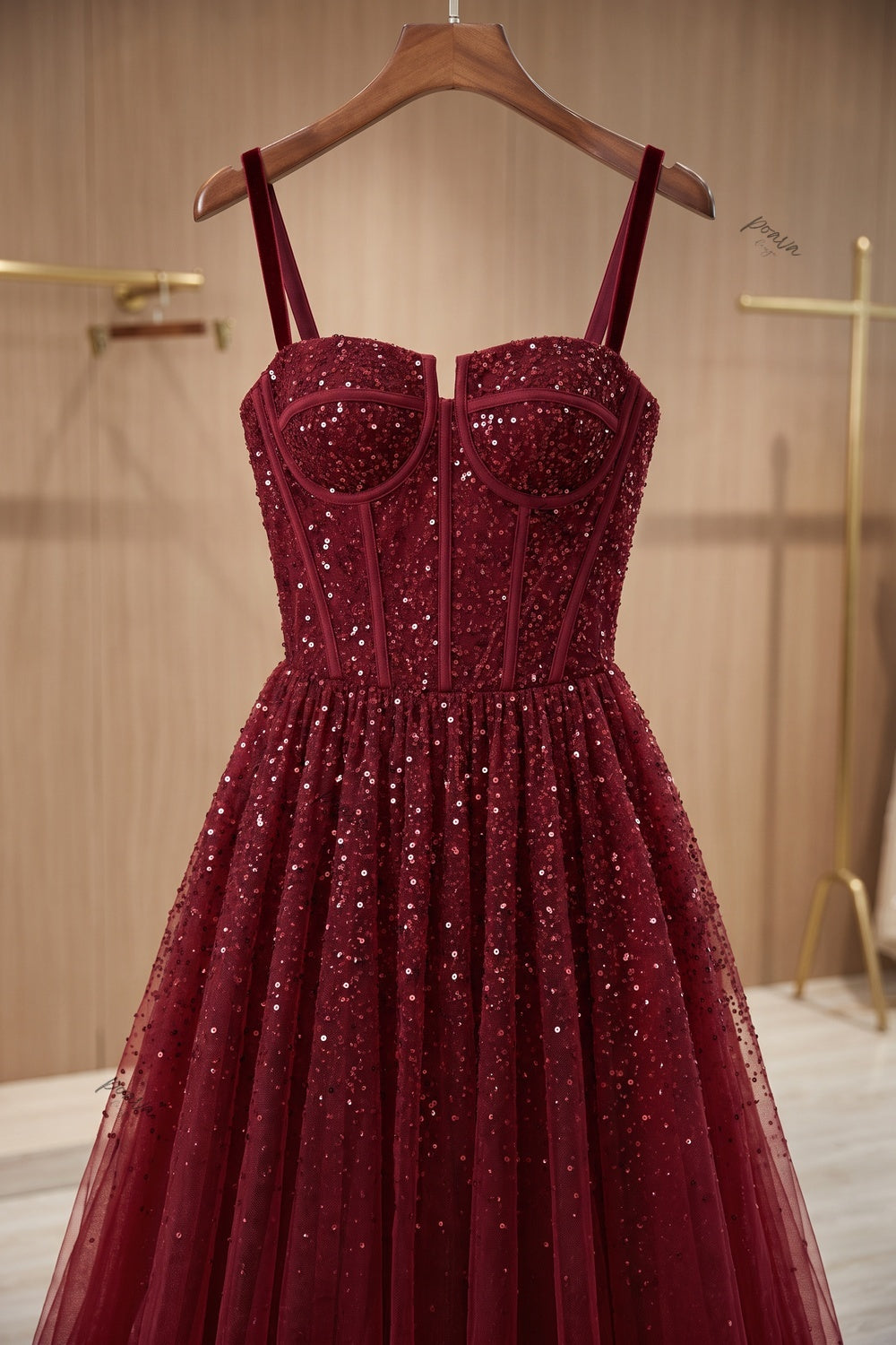 Burgundy Tulle A-Line Evening Gown Flowering Girl