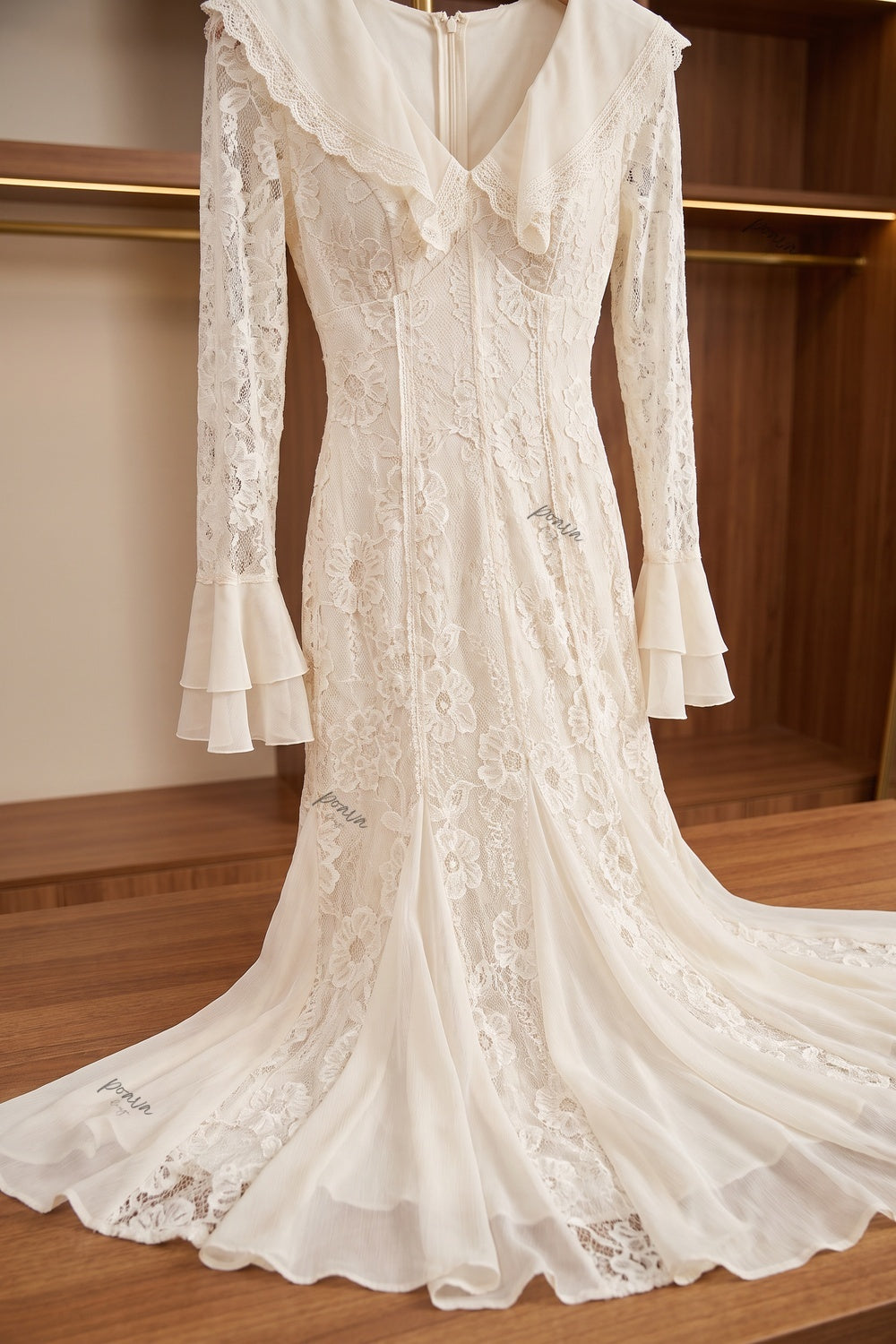 Cream Floral Lace Mermaid Floor-Length Dress Flowering Girl