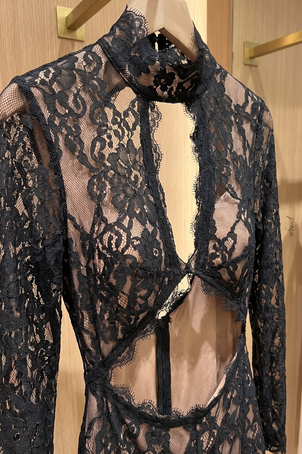 Black Floral Lace Column Gown with Front Slit and Cutouts Flowering Girl