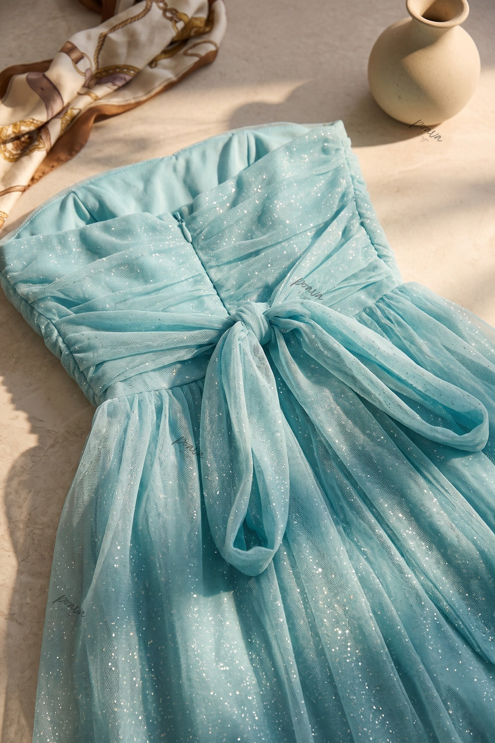 Light Blue Glitter Tulle Fit-and-Flare Mini Dress Flowering Girl
