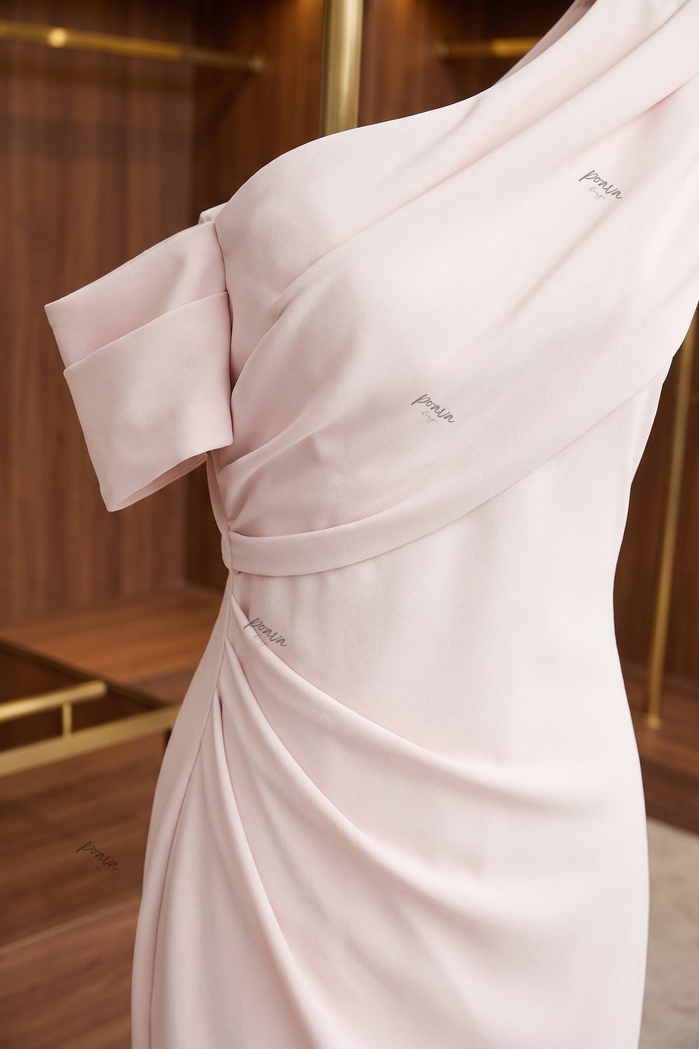 Pale Blush Pink Crepe Asymmetric Column Dress Flowering Girl
