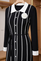 Black Fine-Gauge Ribbed Knit A-Line Midi Dress Flowering Girl
