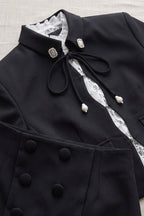 Black Structured Two-Piece Cropped Jacket and Mini Skort Set Flowering Girl