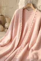 Pale Pink Eyelash Knit Oversized Cocoon Open-Front Cardigan Flowering Girl