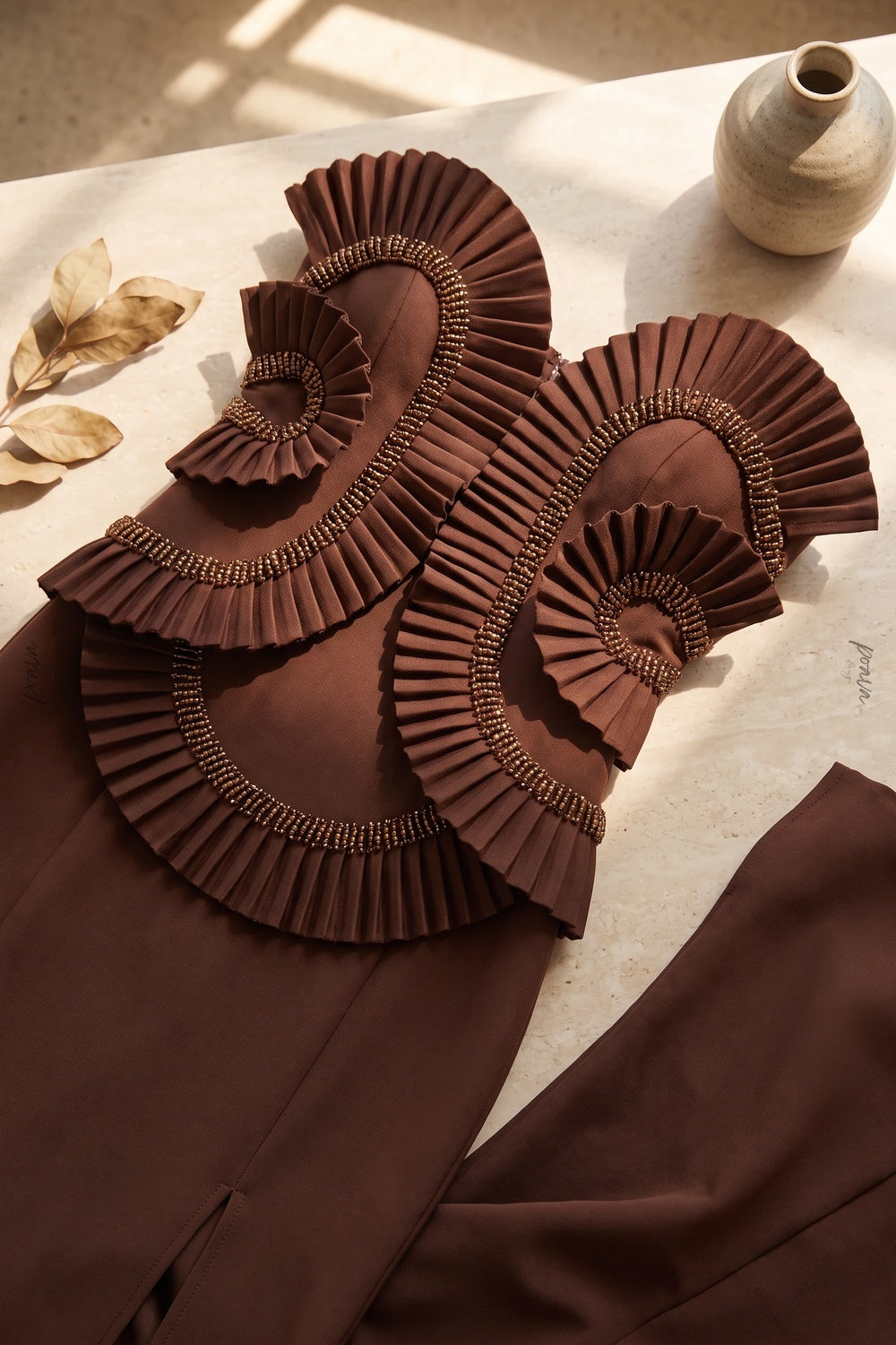 Chocolate Brown Matte Crepe Column Evening Gown Flowering Girl