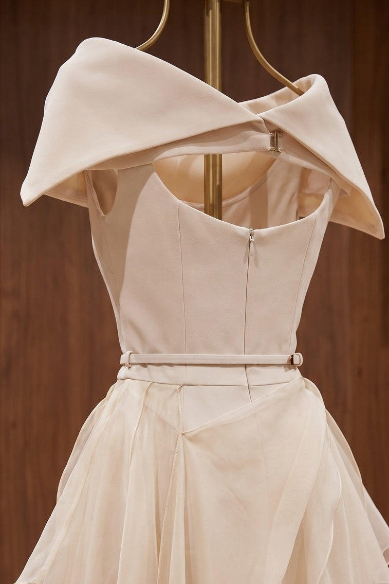 Cream Crepe Off-the-Shoulder Fit-and-Flare Midi Dress Flowering Girl