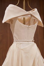 Cream Crepe Off-the-Shoulder Fit-and-Flare Midi Dress Flowering Girl