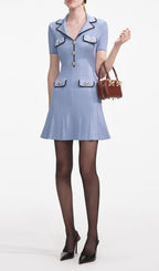 Blue Viscose Rib Knit - Mini Dress Flowering Girl