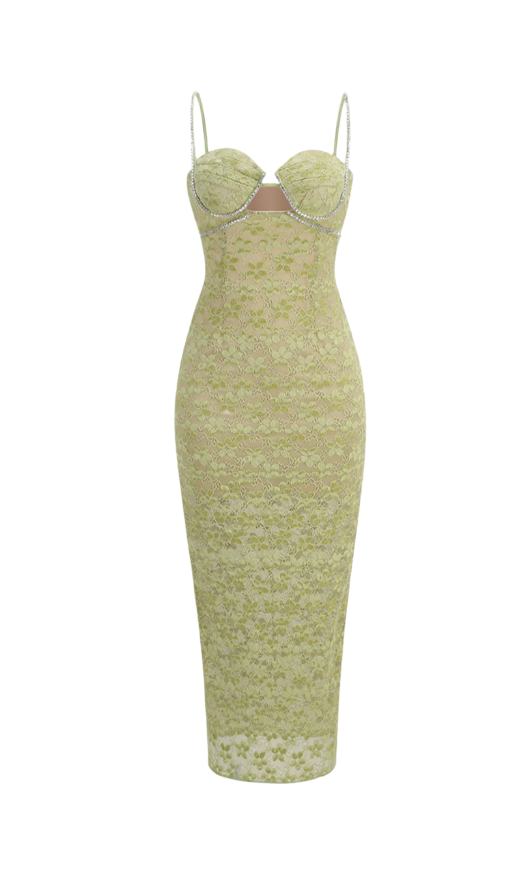 Lace Floral Crystal Chain Bustier Midi Dress Flowering Girl