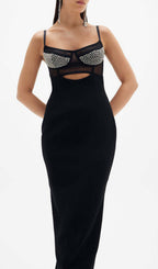 Aideen Black Beading Bandage Midi Dress Flowering Girl