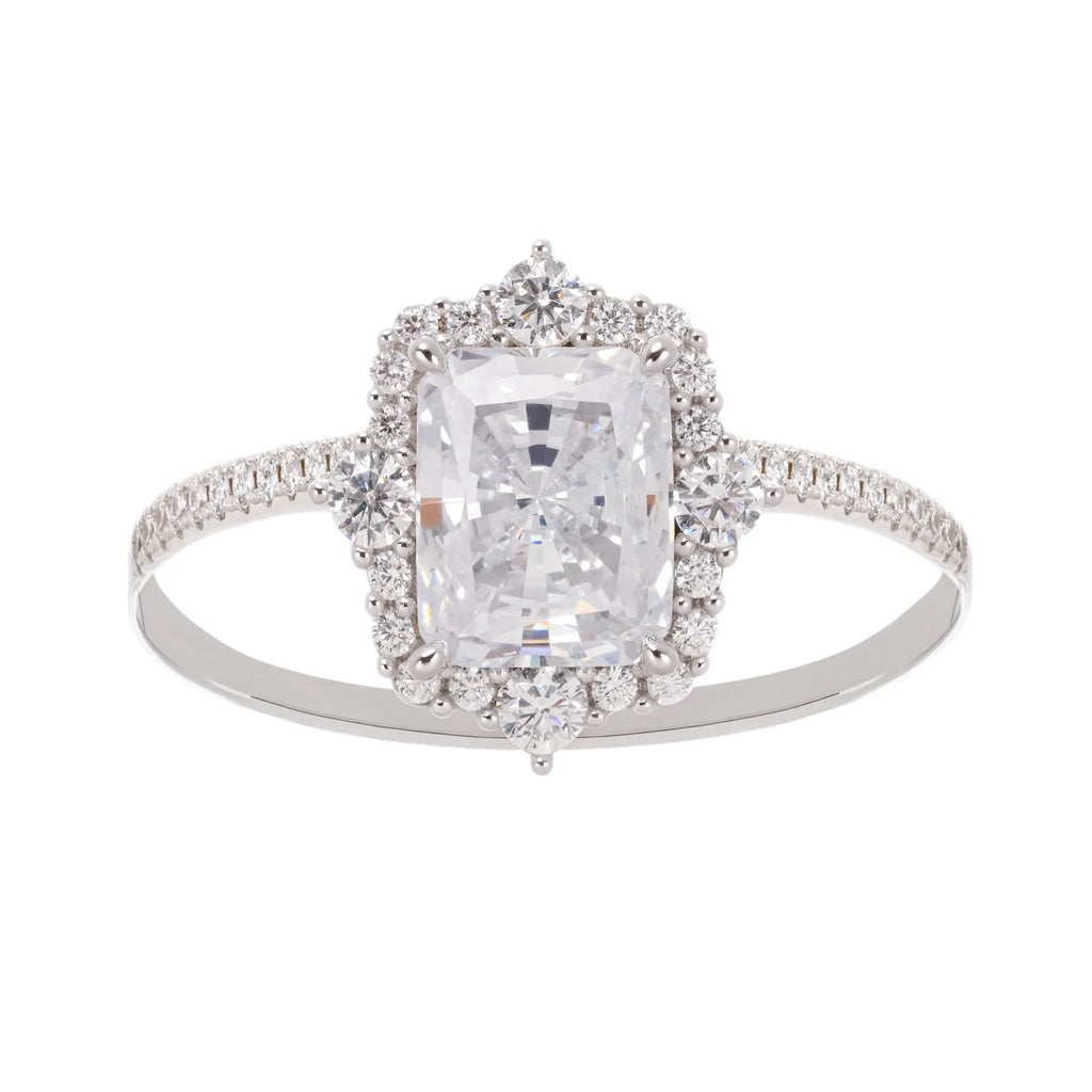 Émilienne Sterling Silver Rectangular Zircon Gemstone Ring Flowering Girl