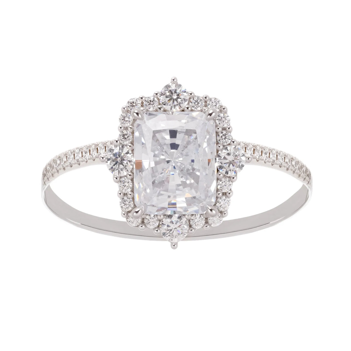 Émilienne Sterling Silver Rectangular Zircon Gemstone Ring Flowering Girl