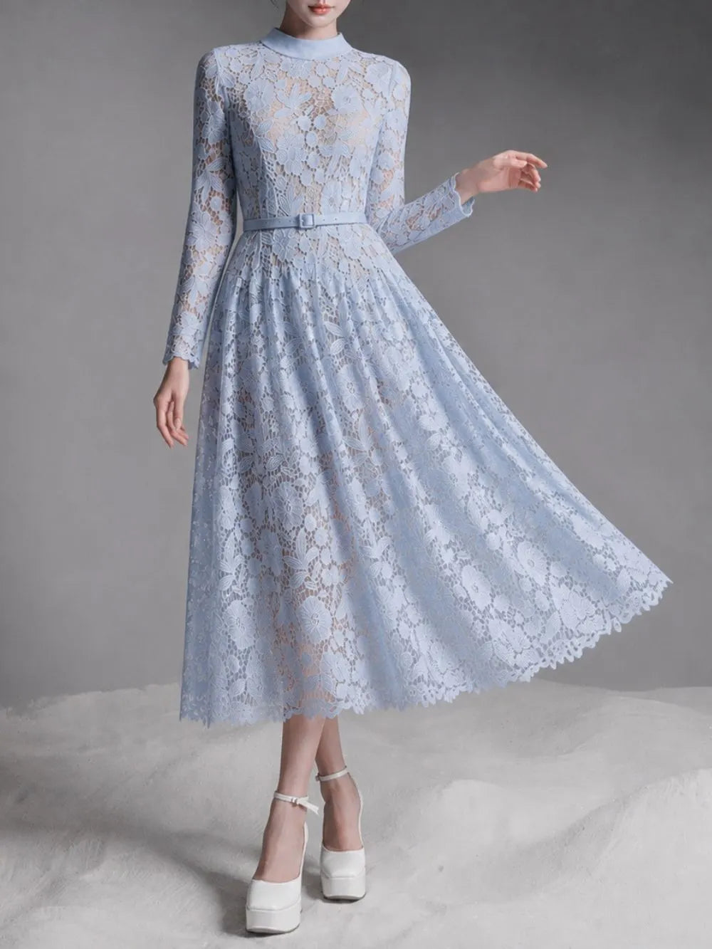 Maurissa Lace Long Sleeve Midi Dress Flowering Girl