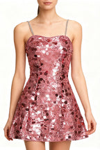 Virginia Strappy Sequin Embellished Mini Dress In Pink Flowering Girl
