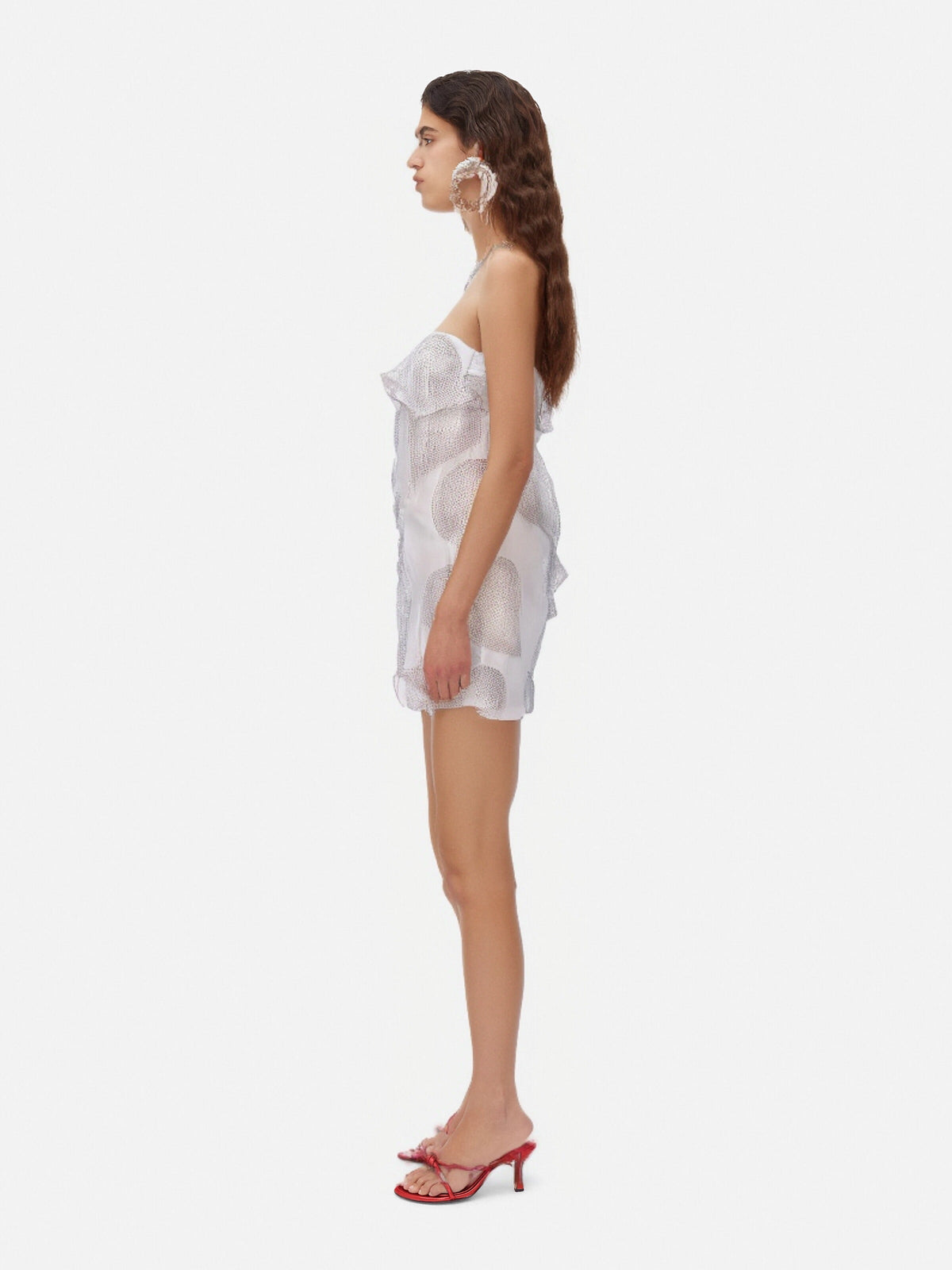 Crystal Leaf Embellished Mini Dress In White Flowering Girl