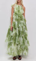 Claire Green Floral Print Pleated Layer Maxi Dress Flowering Girl