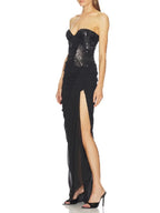 Malu Black Strapless Sequin Maxi Dress Flowering Girl