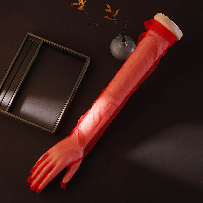 Red Mesh Gloves Flowering Girl
