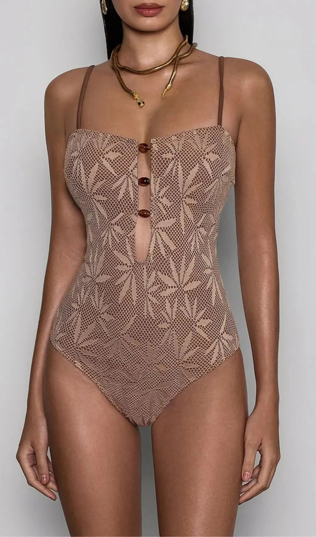 Boryxen Spaghetti Cutout One Piece Swimsuit Flowering Girl