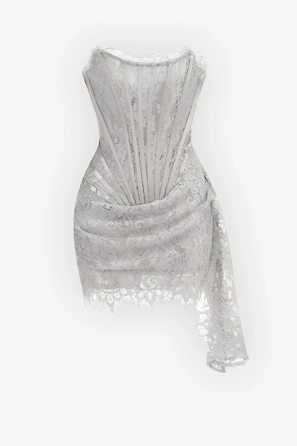 Silver Strapless Lace Corset Mini Dress Flowering Girl