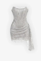 Silver Strapless Lace Corset Mini Dress Flowering Girl