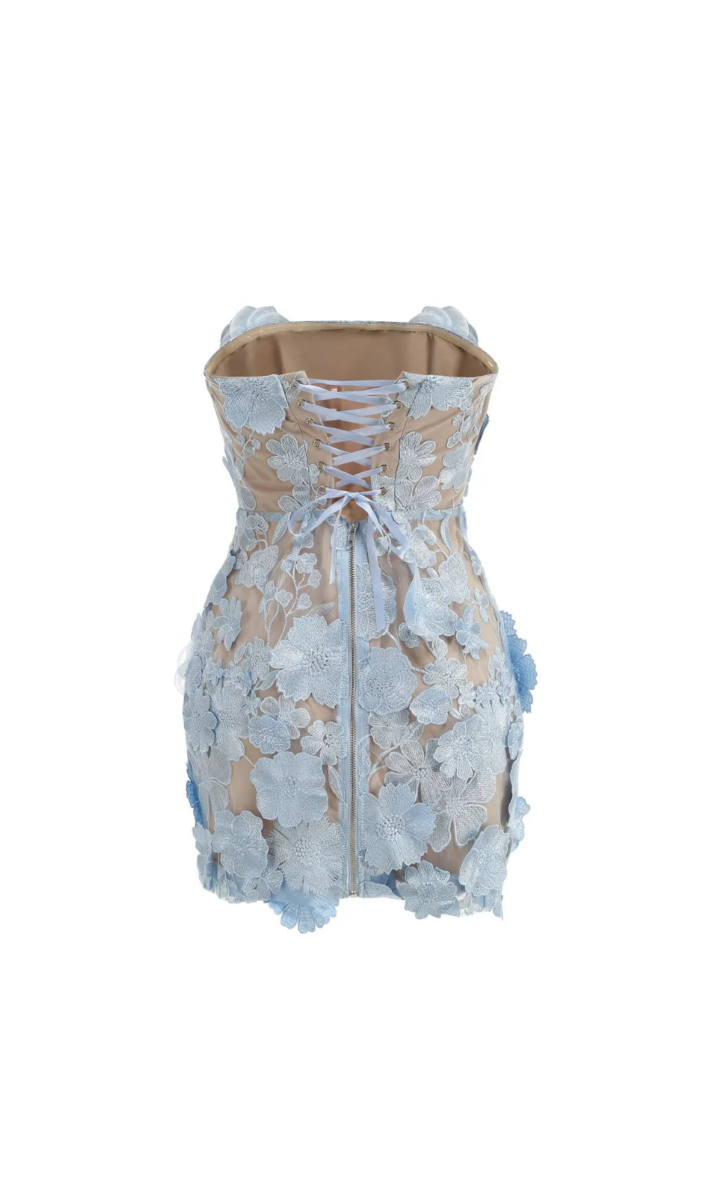 Enya Blue Strapless Flower Mini Dress Flowering Girl